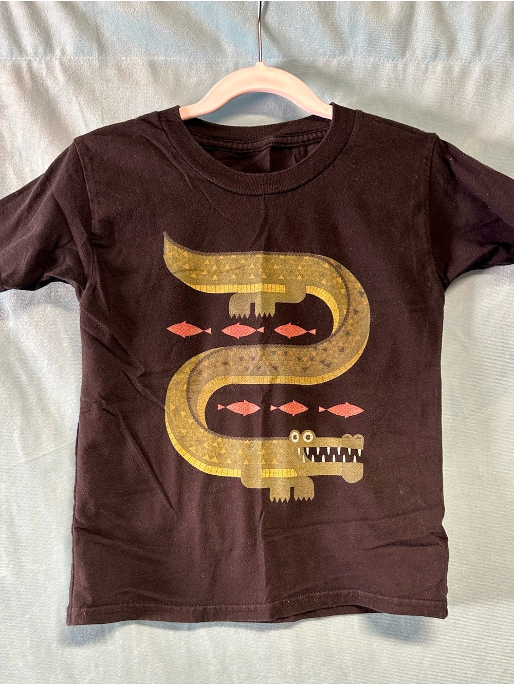 Kids Short-Sleeve Crocodile Graphic Tee - Black with Gold Design
